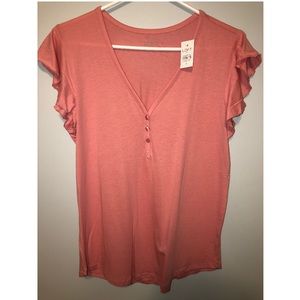 NWT LOFT cap sleeve pink v-neck t-shirt w/ buttons